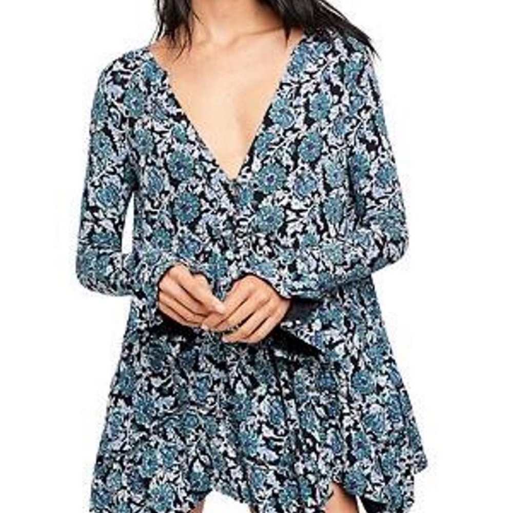 Free People Black and Green Floral Dress
